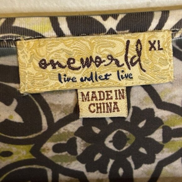 One World Blouse Women's Size XL Floral Tiered Flutter Black White - Picture 3 of 4